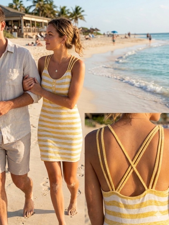 Market & Spruce Dresses & Skirts - Market & Spruce Yellow and White Striped Midi Tank Dress